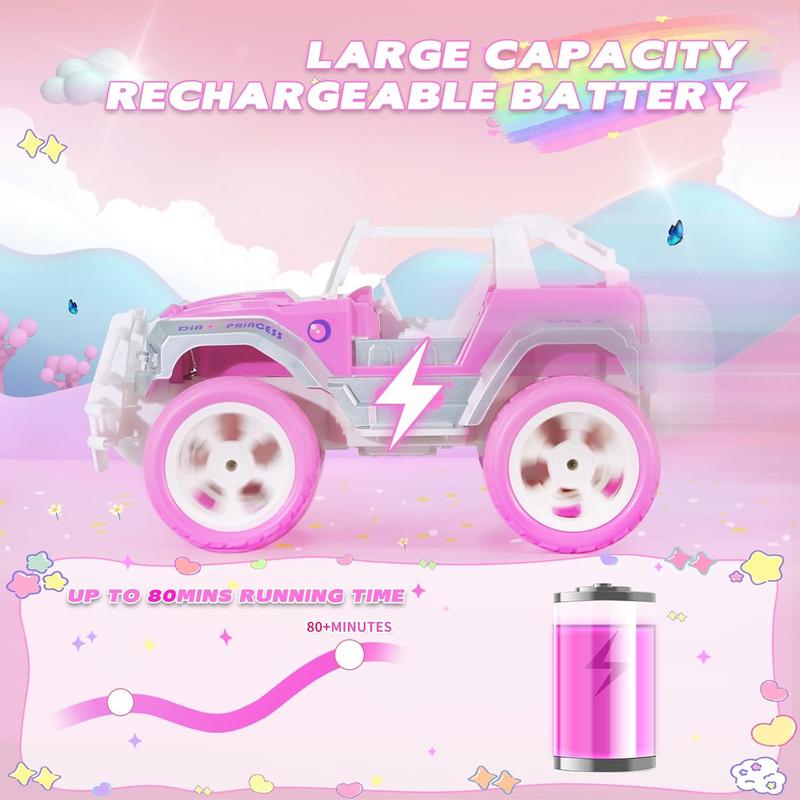 Pink Cars 1:16 Scale RC Jeep with Doll - Remote Control Car for Girls | 80-Minute Playtime | 2.4GHz All-Terrain Truck for 4-5 6-7 8-10 Years Old,ox14