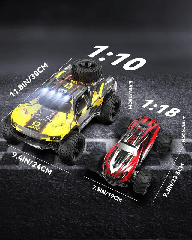 DEERC 9201E 1:10 Large Remote Control Truck with Lights, Fast Short Course RC Car, 48 km h 4x4 Off-Road Hobby Grade Toy with 2 Rechargeable Batteries