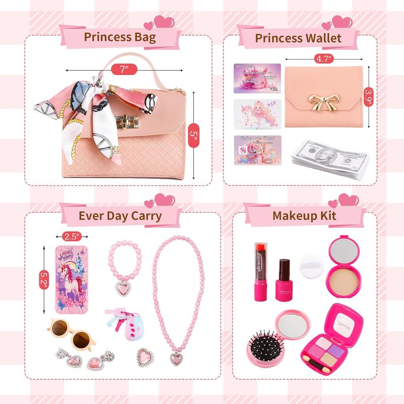 Christmas Gift  36Pcs Little Girl Cosmetics Set with Handbag, Wallet, Mobile Phone, Key, and More - Christmas Gift for Girls Over 3-12 Years Old