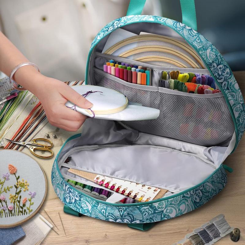 Embroidery Project Bag, Embroidery Supplies Storage Carrying Tote Case with Multiple Pockets for Embroidery Floss, Embroidery Hoops, Thread, Stitch Tools Kit [Bag Only] ( Illusions)