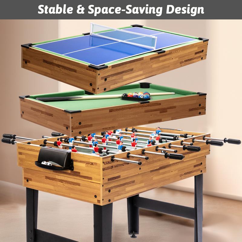 SULIVES 2x4ft 13-in-1 Combo Game Table Set for Home,Combination Tables for Game Room, Friends & Family w Hockey, Football, Billiards, Ping Pong, Shuffleboard, Chess, Checkers, Backgammon, Ring toss