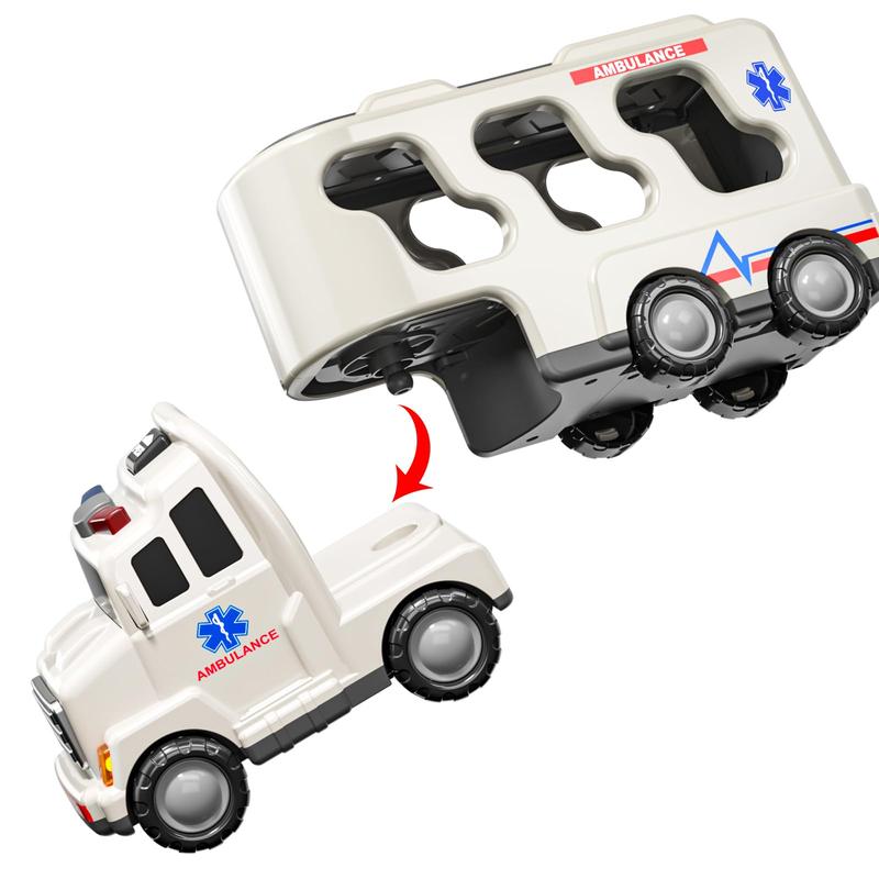 5 Pack Emergency Rescue Vehicle Truck Toys , Friction Power Cars with Rescue Helicopter, Police Car, Fire Truck, Ambulance Car, Birthday Gifts