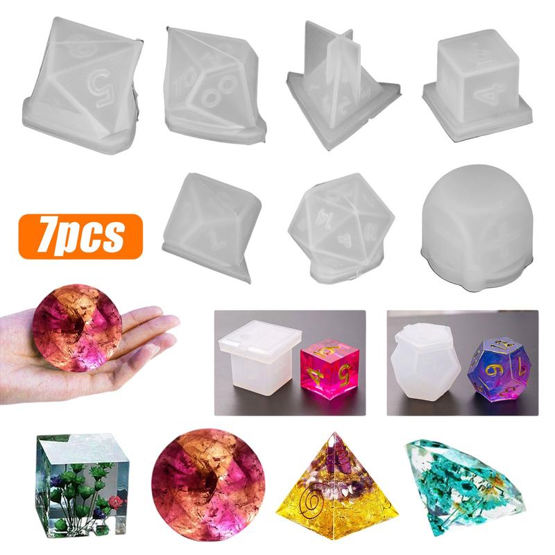 7Pcs Dice Shape Silicone Resin Mold - Polyhedral Game Dice Molds,Epoxy Resin Dice Molds for DIY Table Games,3D Silicone Mold Kit