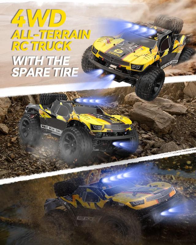 DEERC 9201E 1:10 Large Remote Control Truck with Lights, Fast Short Course RC Car, 48 km h 4x4 Off-Road Hobby Grade Toy with 2 Rechargeable Batteries