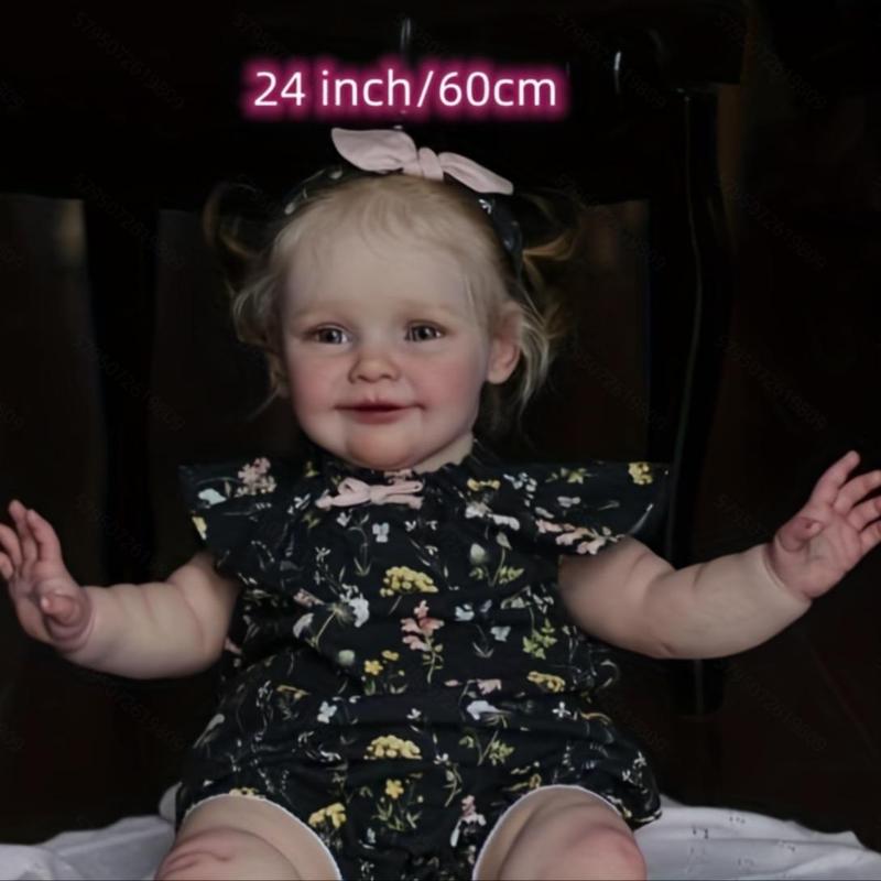 60CM Reborn Toddler Girl Doll, 24 Inch Hand Paint Doll Soft Simulation Baby Girl Doll for Granddaughter, Daughter