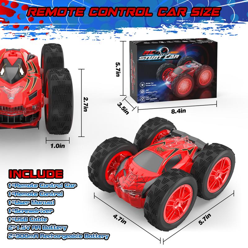 Remote Control Car for Kids, RC Stunt Cars Toys for Boys Ages 4-7 with Cool Double-Sided Pattern and LED Flash, 1:24 Vehicle Toy Car Hobby Racing Car Toys Gift