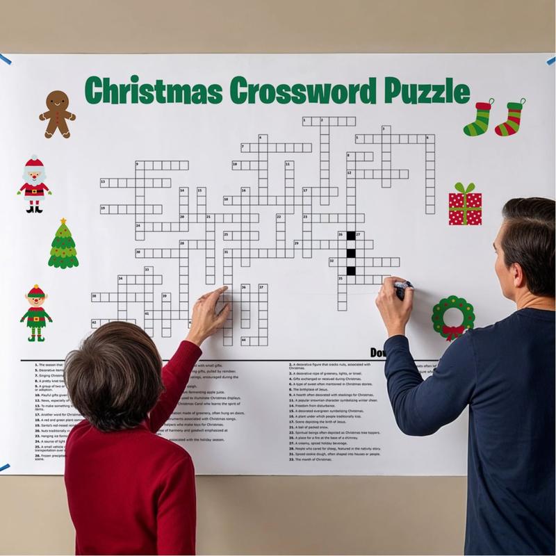 Giant Christmas Crossword Puzzle Poster - 3 ft x 4 ft Holiday Activity for Family Games