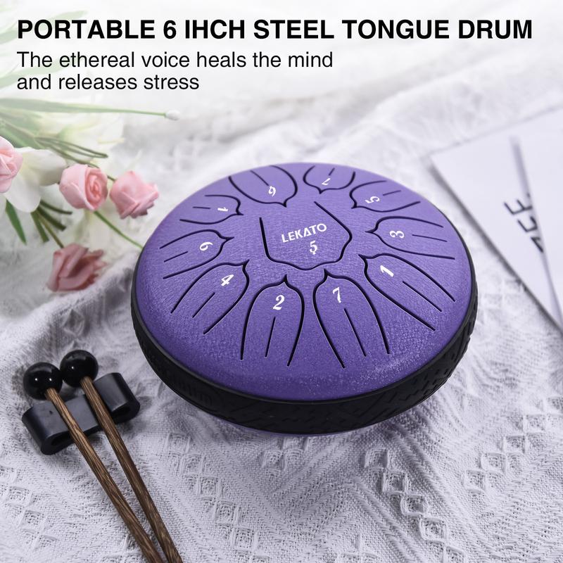 LEKATO Steel Tongue Drum 6 Inch 11 Note, Tongue drum D Major Handpan Drum for Meditation Yoga Musical Education, Handpan drum for Families Friends