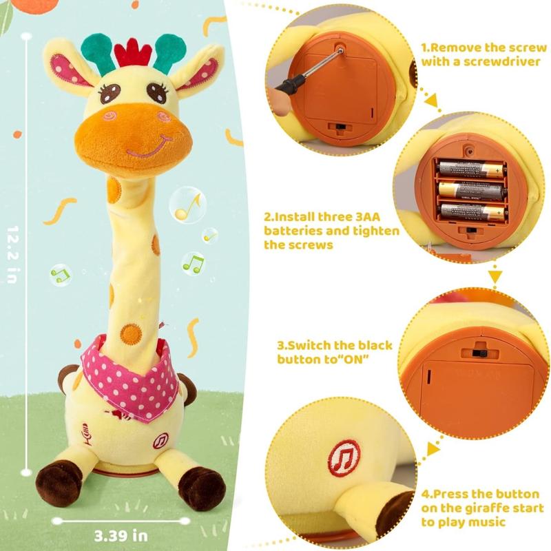 Talking Giraffe Stuffed Toys, Christmas Gifts Volume Adjustment Dancing Singing Animal Light Up Toys Repeat What You Say