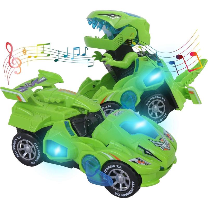 Toys for 3-6 Year Old Boys Transforming Car Toys with LED Light and Music Dinosaur Toy Birthday Gifts for 4 5 6 7 Year Old Boy (Green)