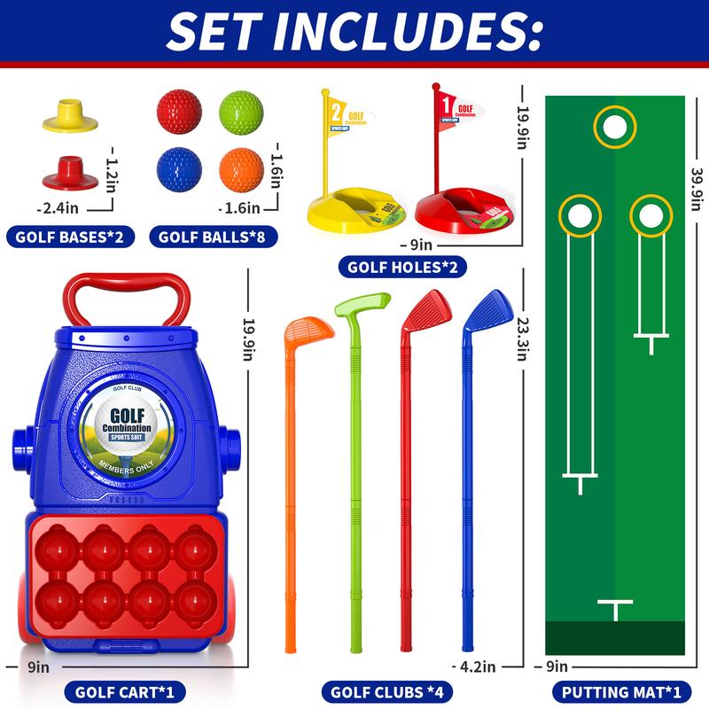 Golf Set Toys, Upgraded Golf Cart Toys Sets with 4 Golf Sticks, 8 Balls and 1 Mat, Indoor & Outdoor Golf Toys