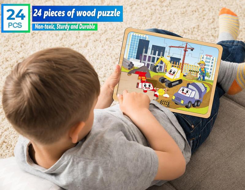 Puzzles for Kids Ages 4-6, Set of 4 Packs with 24-Piece, Brain Teaser Toys for Boys and Girls 3-8 Years Old