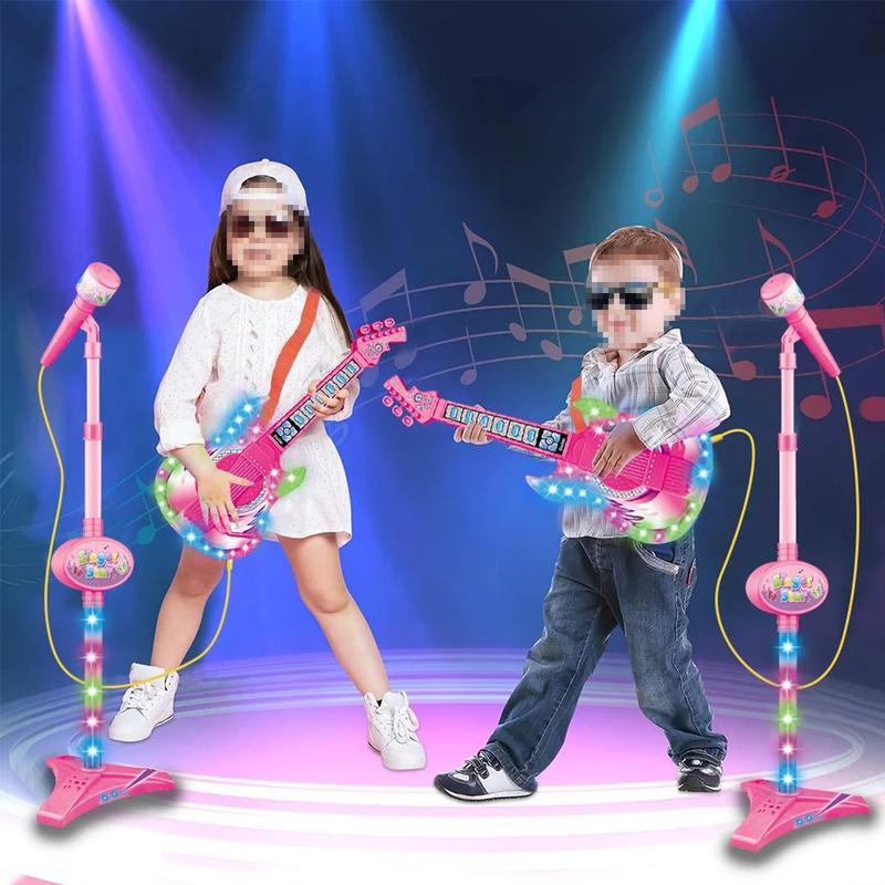 Fun Musical Toy for Kids 3 4 5 6 7 Years, Lightweight Pretend Play Microphone Guitar Instrument Toys, Birthday Gifts for Girls 3-7