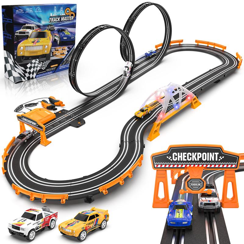 Slot Car Race Track Sets for Boys,Race Car Track with 4 High-Speed Slot Cars,Battery or Electric Car Track,Dual Racing Game Lap Counter Track Sets,Toys Gifts for Boys Girls Ages 4 5 6 7 8-12 toy  race