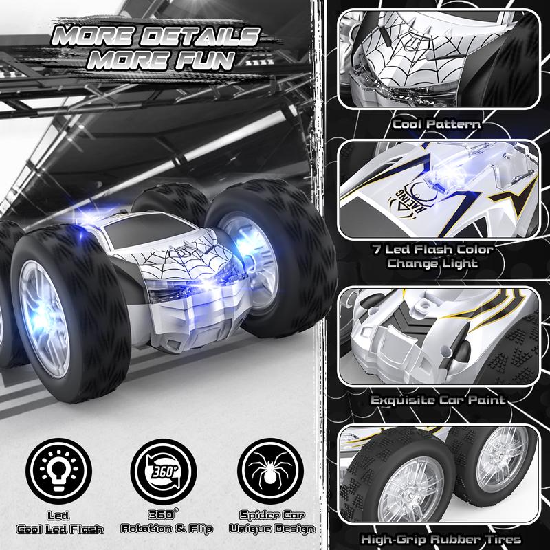 Remote Control Car for Kids, RC Stunt Cars Toys for Boys Ages 4-7 with Cool Double-Sided Pattern and LED Flash, 1:24 Vehicle Toy Car Hobby Racing Car Toys Gift