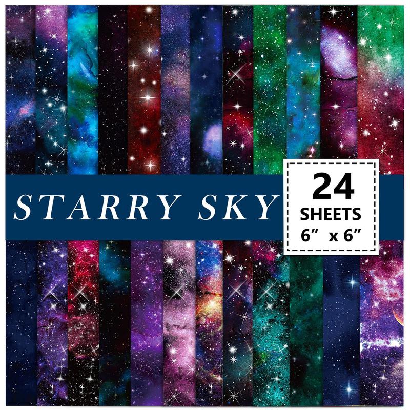 24pcs Starry Sky Pattern Material Paper, Handbook Background Paper, DIY Decorative Supplies, Scrapbooking & Journal Making And Gift Wrapping