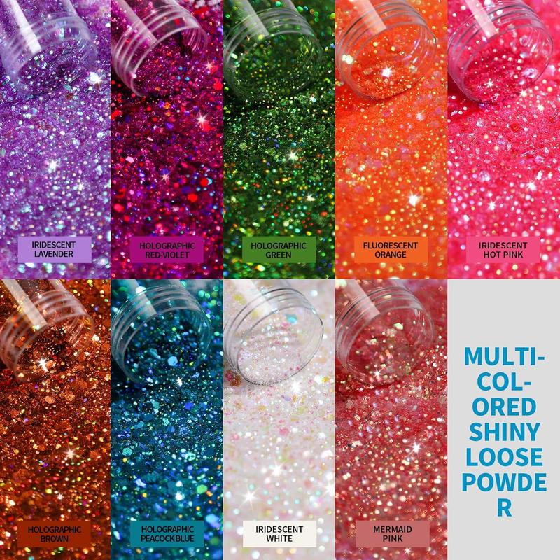 Glitter, Chunky Glitter, 18 Jars Glitter, Mixed Fine Chunky Glitter for Crafts, Craft Glitter for , Holographic Iridescent Glitter Bulk, Glitter for Tumbler DIY Crafts, Total 270g