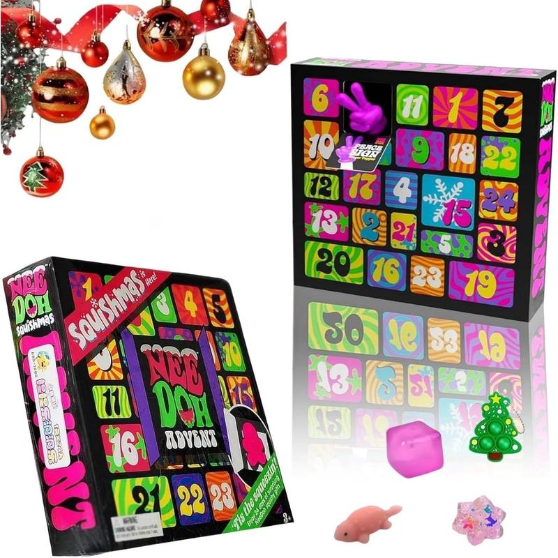 Nee Doh Squishmas Advent Calendar 2024, Nee doh advent calendar, Christmas Squishy Advent Calendar 2025, 24 Day Squishies Christmas Countdown Calendar with 24 Piece Mini Squeeze Tοys Xmas Gift