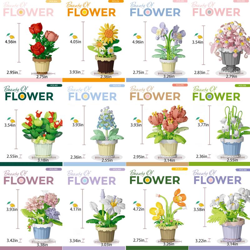 12-Pcs Flowers Bouquet and succulents Plant Building Sets Is A Special BirthHoday Gift for mother and Girls. with 2531 Pieces,  Or Adult Building Block Toy mini flowers flowers for flower bricks flower blocks nano blocks building bricks building toy