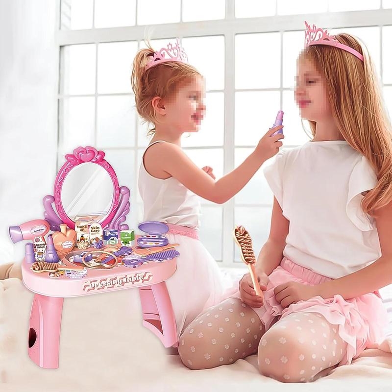 Pretend Play Girls Makeup Table Set, Girls Vanity Set Toy, Princess Toys Gift for Little Girls Ages 3 4 5 6 7 8