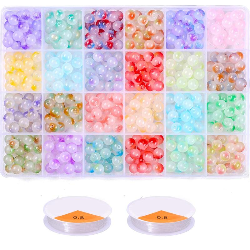 8mm Multicolor Round Beads (480pcs box), Jelly Glass Beads Loose Beads for DIY Bracelets, Necklaces, Beaded Jewelry Materials, Handmade Gifts for Friends and Family