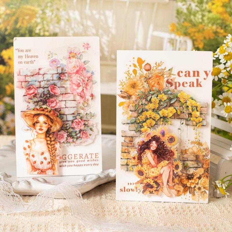 Flower Garden Pattern Sticker, 10pcs set Scrapbooking & Stamping Sticker, DIY Decorative Sticker for Album & Scrapbooking