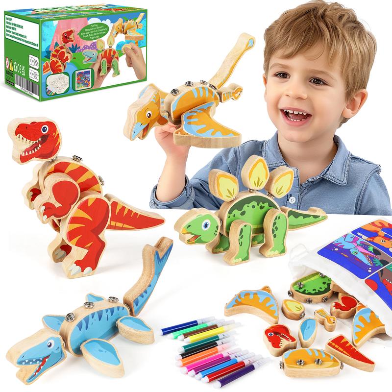 Wooden Dinosaur Toys, Snap on Dino Together Building Blocks, Take-Apart Playset, STEM Montessori Educational Birthday, ChristmasGift for Kids Ages 3 4 5 6+ building toy Black Friday & Cyber Monday