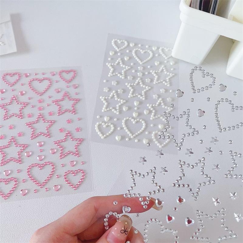 Rhinestone Heart & Star Shaped Sticker (3 Counts), Self Adhesive Decorative Sticker, DIY Decals for Scrapbooking, Journaling, Gift Wrapping, Bedroom Decor