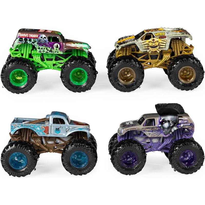 Monster Jam, Official Reveal The Steel 4-Pack of Color-Changing Die-Cast Monster Trucks, 1:64 Scale