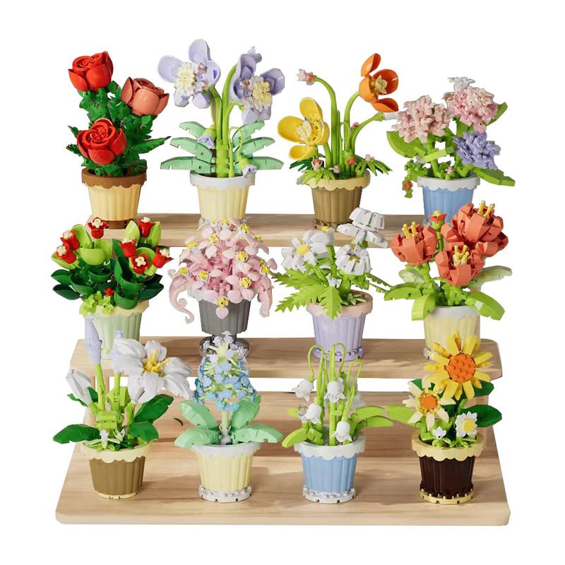 12-Pcs Flowers Bouquet and succulents Plant Building Sets Is A Special BirthHoday Gift for mother and Girls. with 2531 Pieces,  Or Adult Building Block Toy mini flowers flowers for flower bricks flower blocks nano blocks building bricks building toy