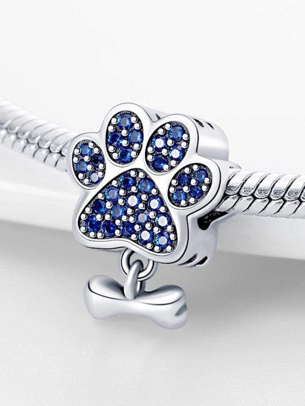 Puppy Paw Design Rhinestone Decorated Bead Charm, with Cute Bowknot Pendant, Diy Jewelry Making Supplies for Women & Girls, Perfect for Bracelet & Necklace