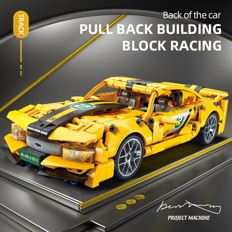 Super bumblebee building blocks assembled sports car, pullback car, racing car, educational toy car, assembled model, cool birthday gift