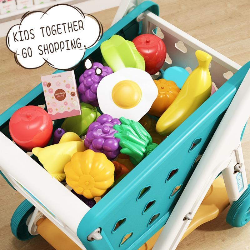 Shopping Cart Toy with Pretend Food & Accessories, 1 Set Simulation Supermarket Role-playing Games, Pretend Play Toy for Kids