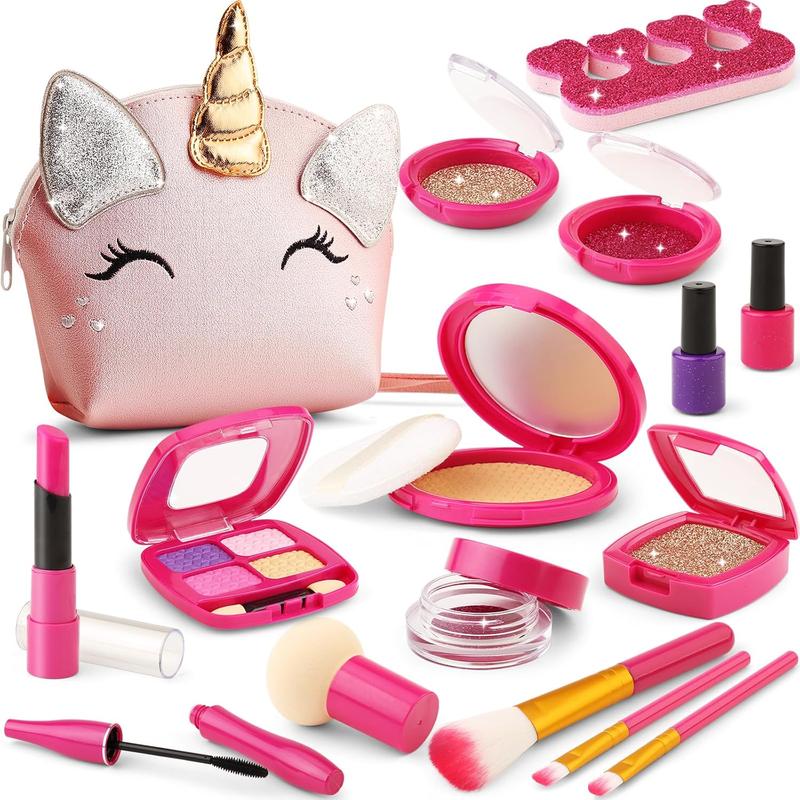 Christmas gift Unicorn Pretend Makeup Kit for Toddlers – Play Makeup Set for Girls 3-8 with Toy Purse & Accessories