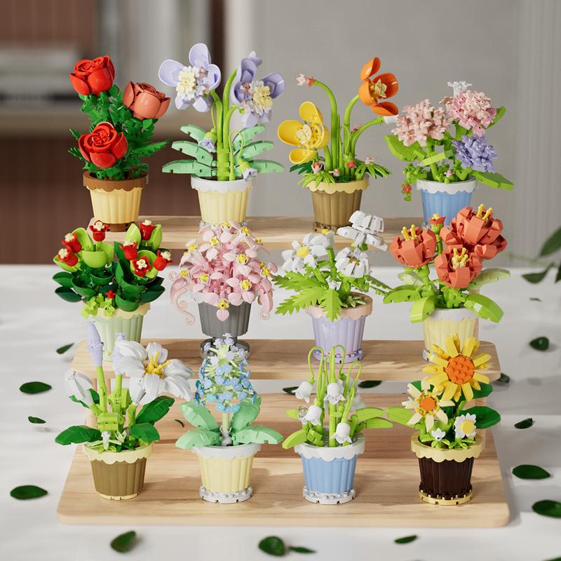 12-Pcs Flowers Bouquet and succulents Plant Building Sets Is A Special BirthHoday Gift for mother and Girls. with 2531 Pieces,  Or Adult Building Block Toy mini flowers flowers for flower bricks flower blocks nano blocks building bricks building toy