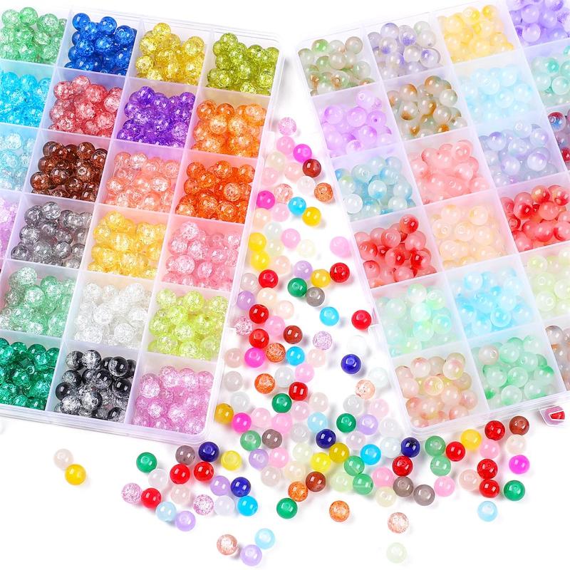 8mm Multicolor Round Beads (480pcs box), Jelly Glass Beads Loose Beads for DIY Bracelets, Necklaces, Beaded Jewelry Materials, Handmade Gifts for Friends and Family