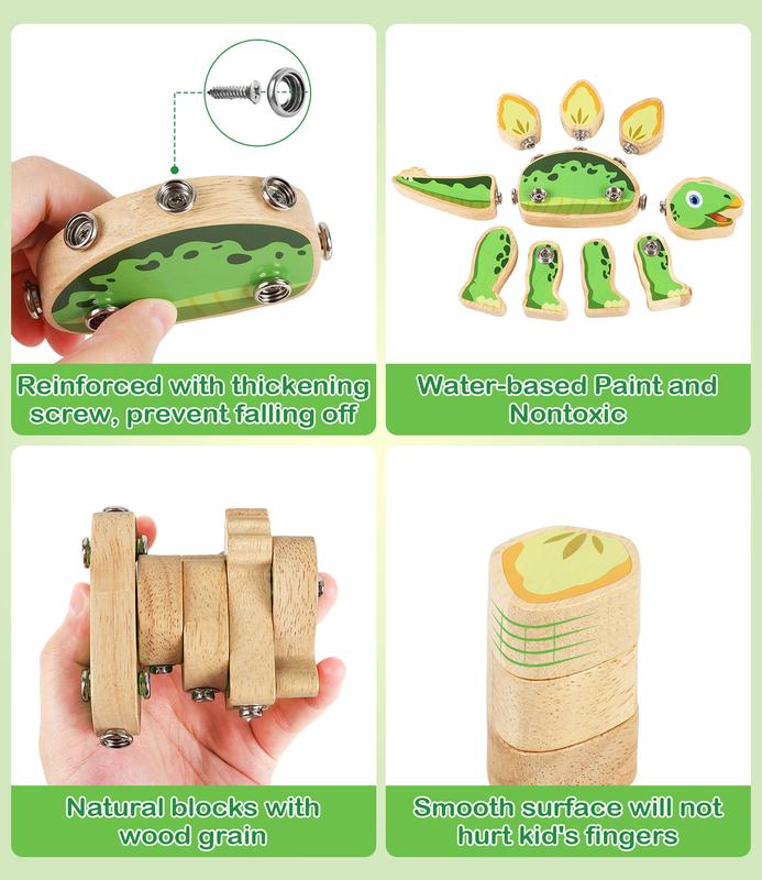 Wooden Dinosaur Toys, Snap on Dino Together Building Blocks, Take-Apart Playset, STEM Montessori Educational Birthday, ChristmasGift for Kids Ages 3 4 5 6+ building toy Black Friday & Cyber Monday