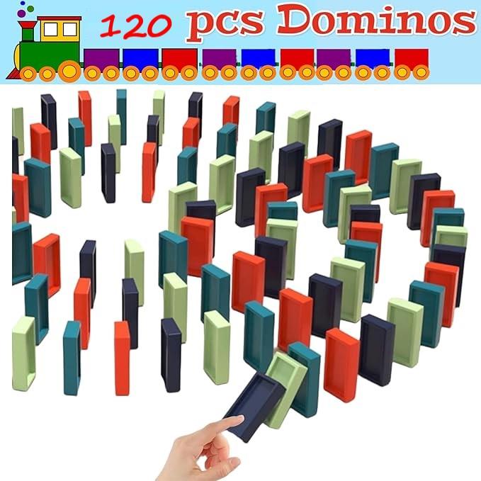 Dominoes Automatic Domino Train Toy Set - 120 Pcs, Domino Train Blocks Set Building and Stacking Toy for Kids