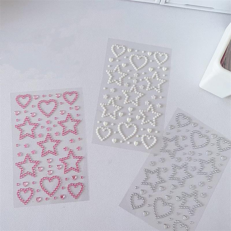 Rhinestone Heart & Star Shaped Sticker (3 Counts), Self Adhesive Decorative Sticker, DIY Decals for Scrapbooking, Journaling, Gift Wrapping, Bedroom Decor