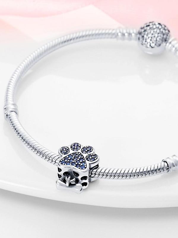 Puppy Paw Design Rhinestone Decorated Bead Charm, with Cute Bowknot Pendant, Diy Jewelry Making Supplies for Women & Girls, Perfect for Bracelet & Necklace