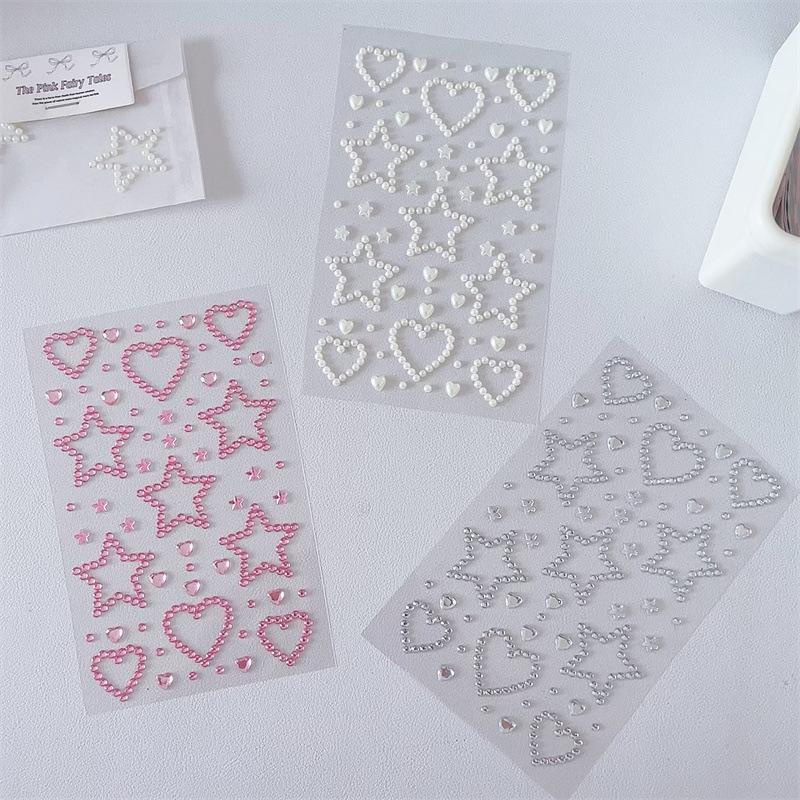 Rhinestone Heart & Star Shaped Sticker (3 Counts), Self Adhesive Decorative Sticker, DIY Decals for Scrapbooking, Journaling, Gift Wrapping, Bedroom Decor