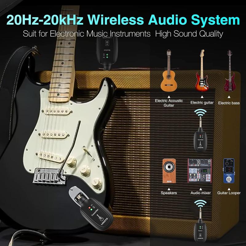 LEKATO A8 Wireless Guitar System, Built-in Rechargeable 4 Channels, Wireless Guitar Transmitter Receiver for Electric Guitar Bass, Violin