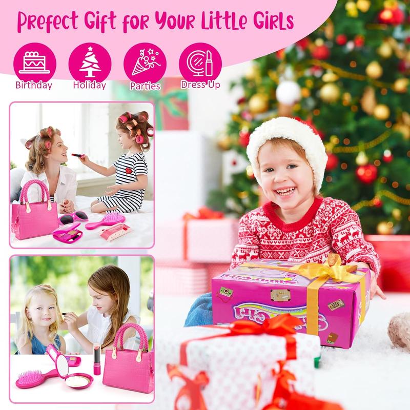 Christmas gift Little Girl Purse with Pretend Makeup for Toddlers, 49PCS Kids Play Purse Set - Princess Toy Accessories, Pretend Play Headset Wallet Phones Sunglasses Keys Credit Cards Birthday Gift for Girls Age 3+