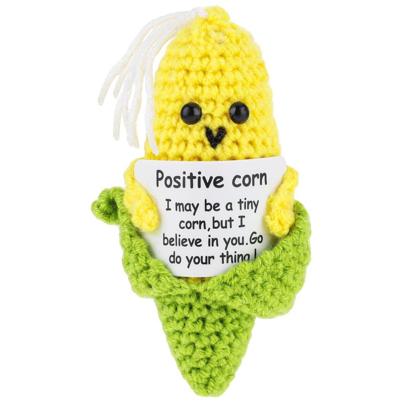 5 Pcs Handmade Positive Crochet Corn, Funny Emotional Support Crochet Corn Doll Ornaments with  Positive Card for Motivational Birthday Gift