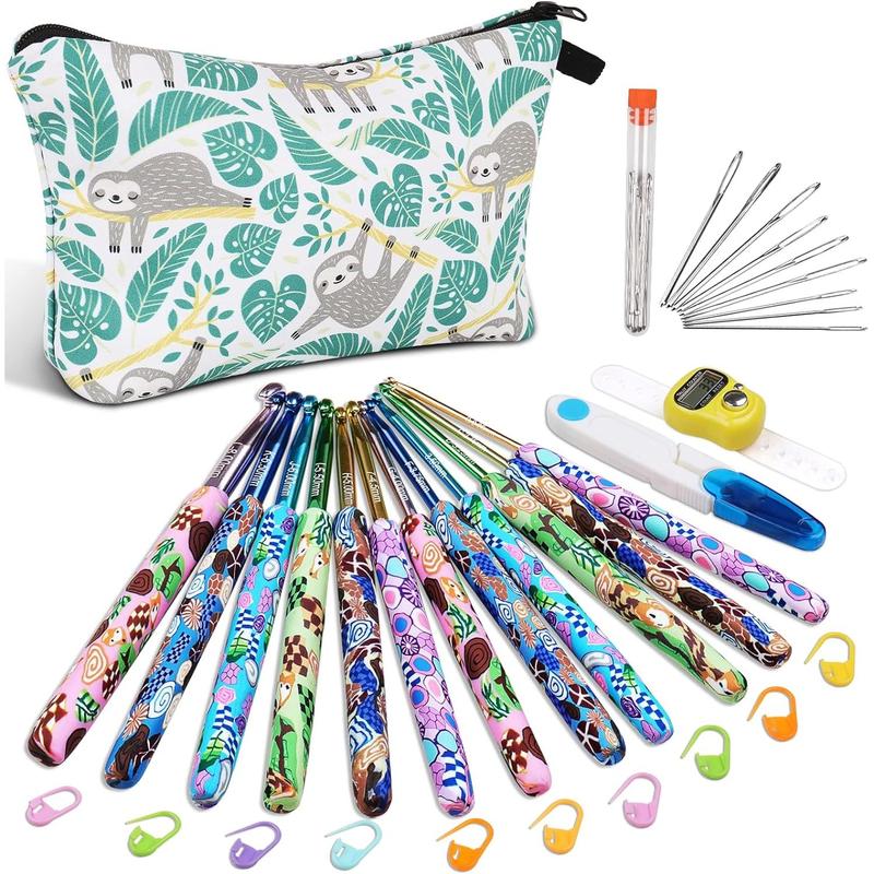 12 Sizes Crochet Hooks Set with Case, Comfort & Sturdy Forest Crochet Hooks  Soft Grip for Crocheting Yarn, Crochet Counter Track Stitches, Ideal Crochet Starter Kit for Crochet Lover