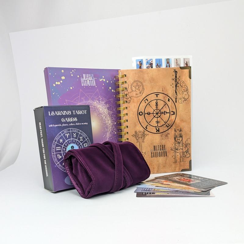 Tarot Learning Set for Beginners: Tarot Cards, Journal, Holder, and Guidebook - Purple