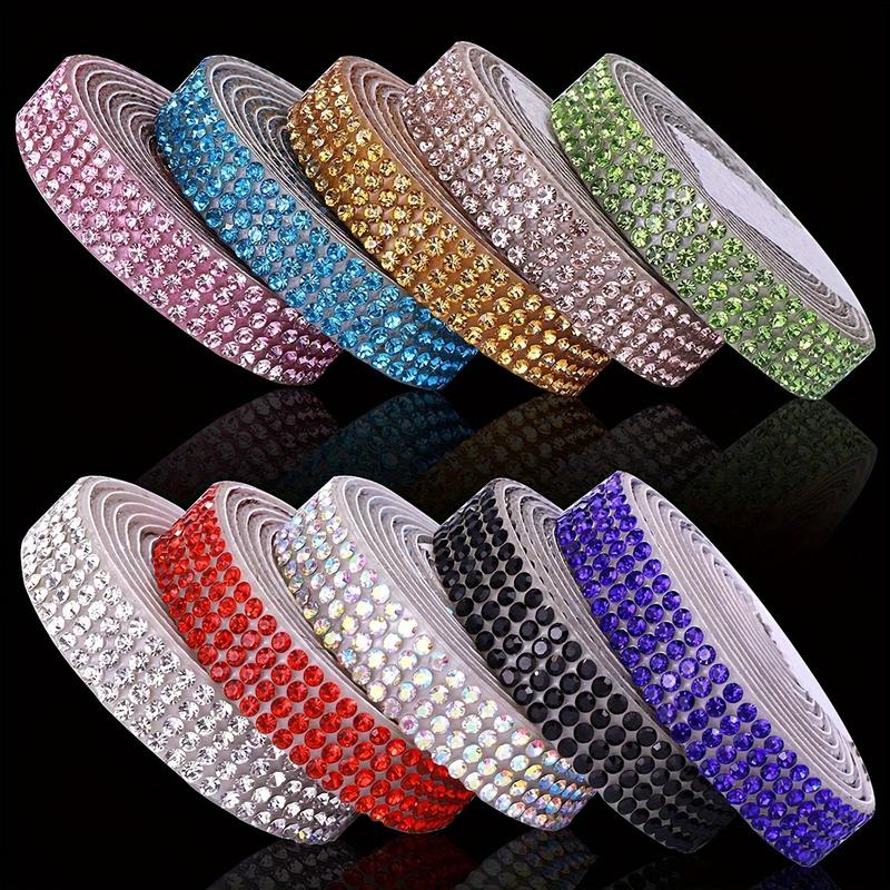 Rhinestone Ribbon, 10pcs Self-adhesive Sparkling Rhinestone Ribbon, Colorful Rhinestone Ribbon for DIY Crafts, Wedding Decoration, Car & Mobile Phone Decoration