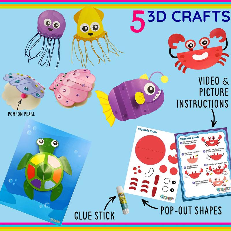 20 Crafts in a Box - Simple Under the Sea Mermaid Paper Crafts for Kids Ages 3-8 - Low Mess - Easy to complete crafts with little help