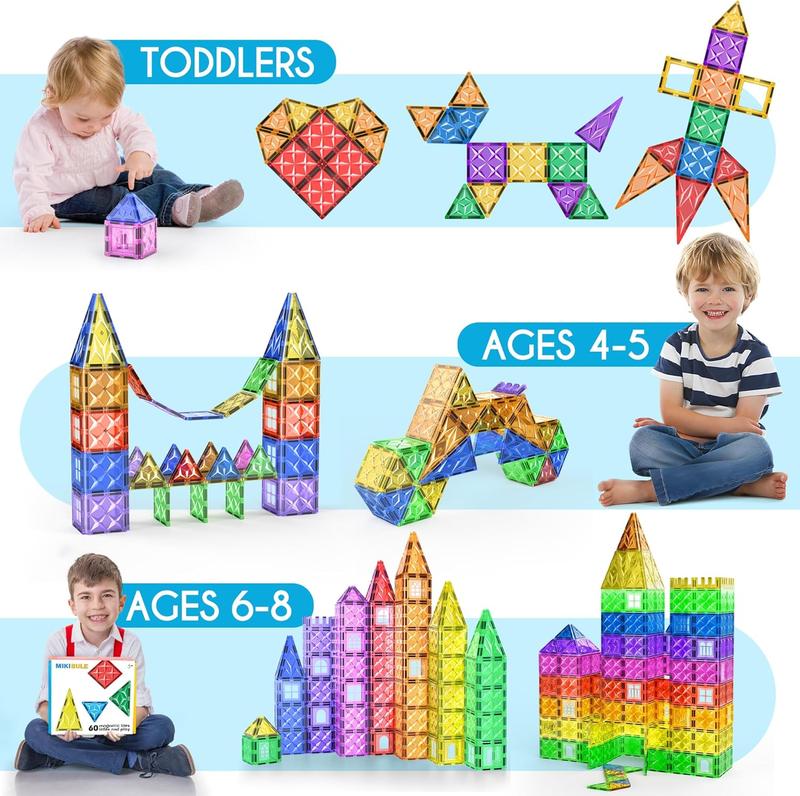 MikiBlue Magnetic Building Tiles Set for Kids 75 PCS Magnetic Blocks Shapes Toys