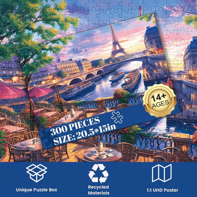 300 Piece Puzzle for Adults-Blooming Paris | Recycled Cardboar Jigsaw Puzzles 300 Pieces | Challenging Family Activity Great Gift Idea for Family Friends | Difficult Puzzles Size 20.5X 15 inches